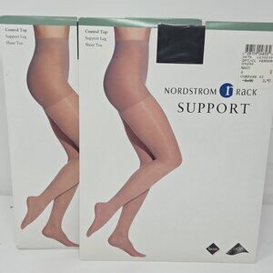 2 Nordstrom Support Pantyhose 9298R Control Top Sheer Toe Navy Off Black Size A